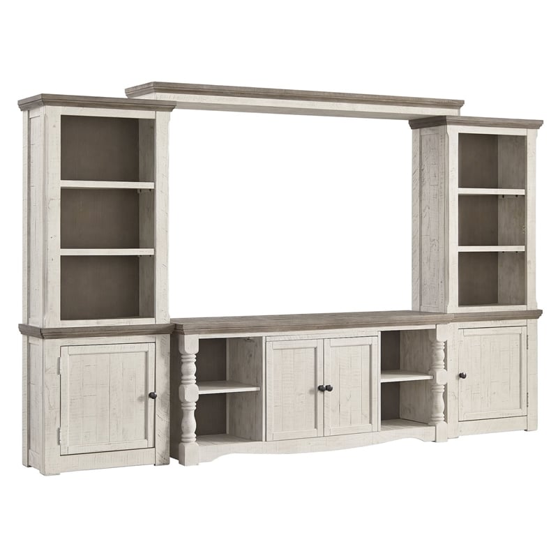 Bowery Hill Right Wood Pier Cabinet in White Wash & Gray