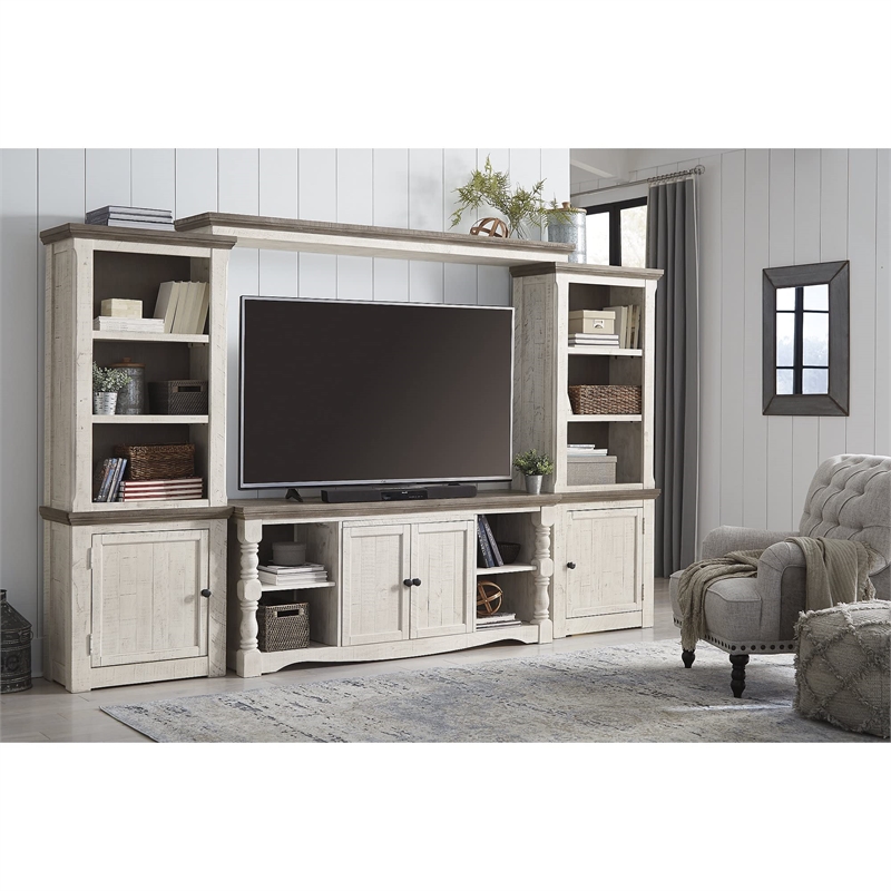 Bowery Hill Right Wood Pier Cabinet in White Wash & Gray