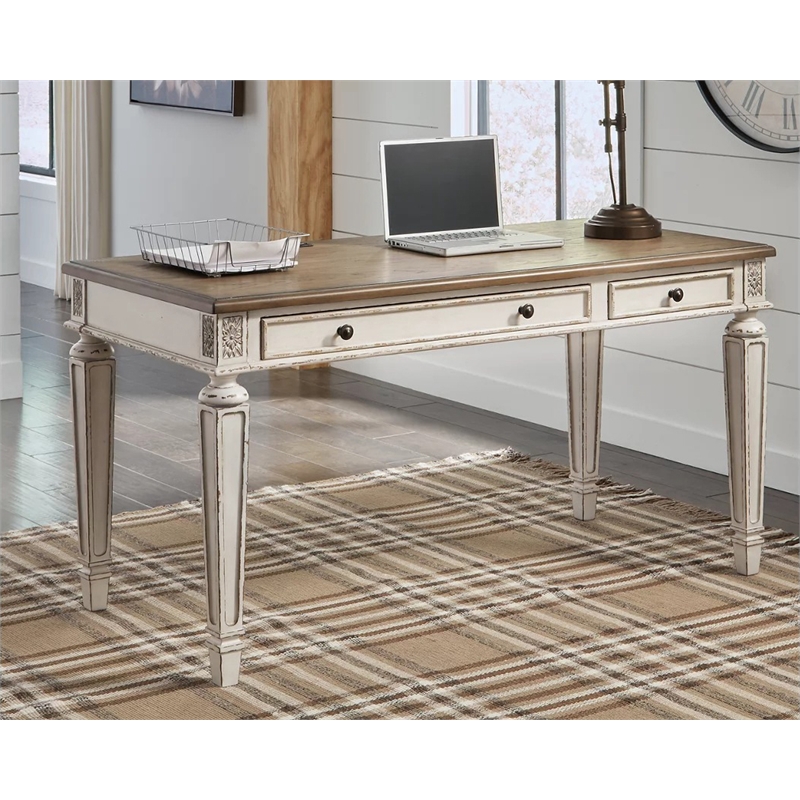 Bowery Hill Traditional Engineered Wood Computer Desk with USB Ports in White