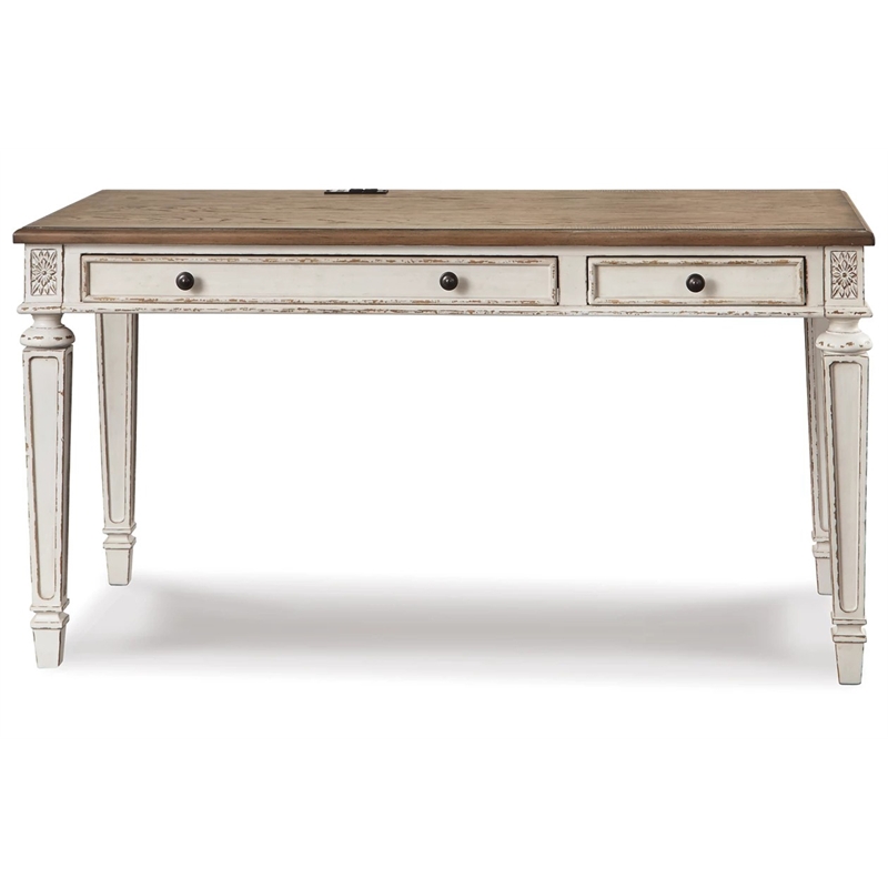 Bowery Hill Traditional Engineered Wood Computer Desk with USB Ports in White