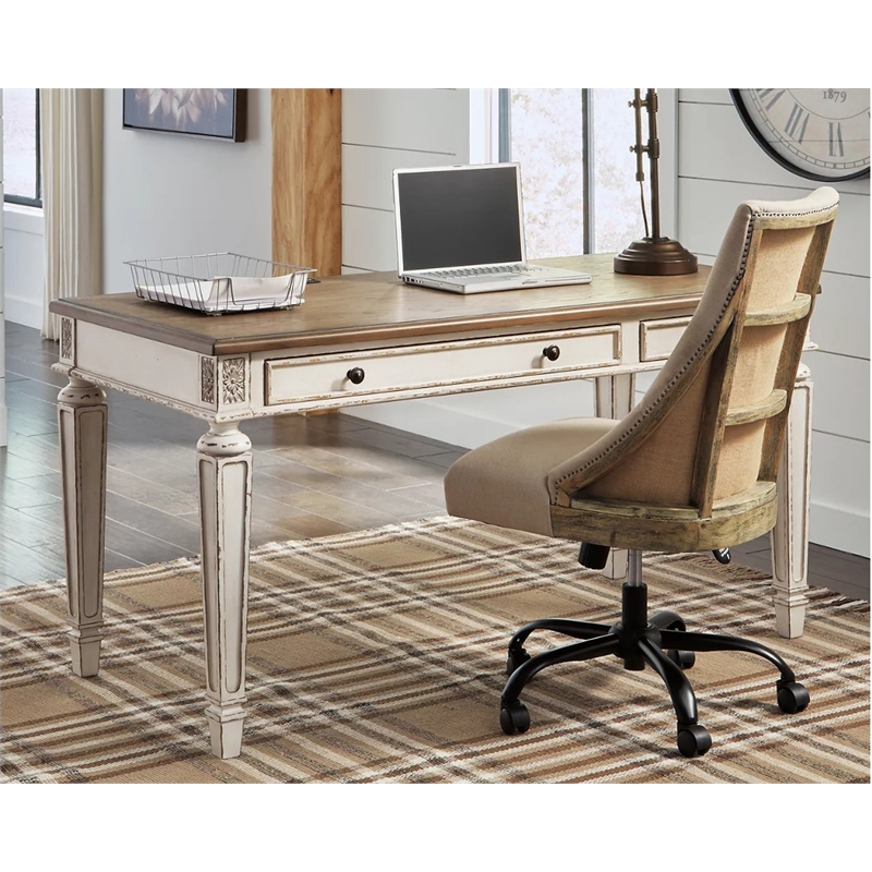 Bowery Hill Traditional Engineered Wood Computer Desk with USB Ports in White