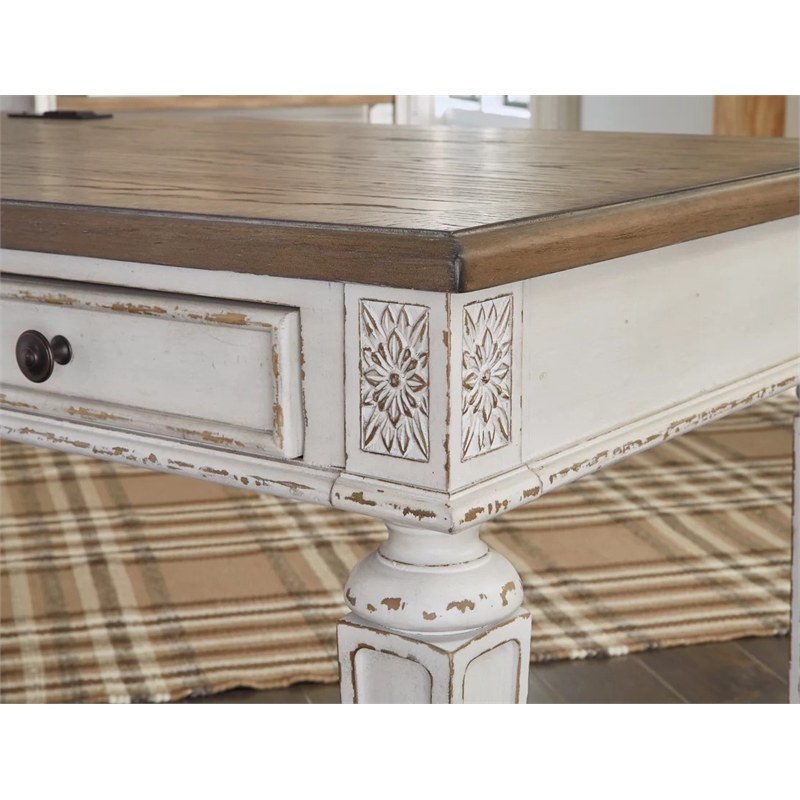 Bowery Hill Traditional Engineered Wood Computer Desk with USB Ports in White