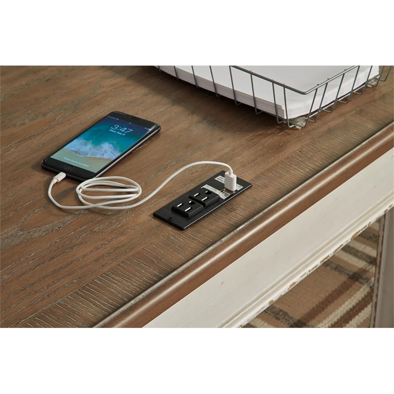 Bowery Hill Traditional Engineered Wood Computer Desk with USB Ports in White