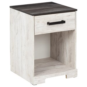 Bowery Hill Engineered Wood 1-Drawer Bedroom Nightstand in White & Charcoal