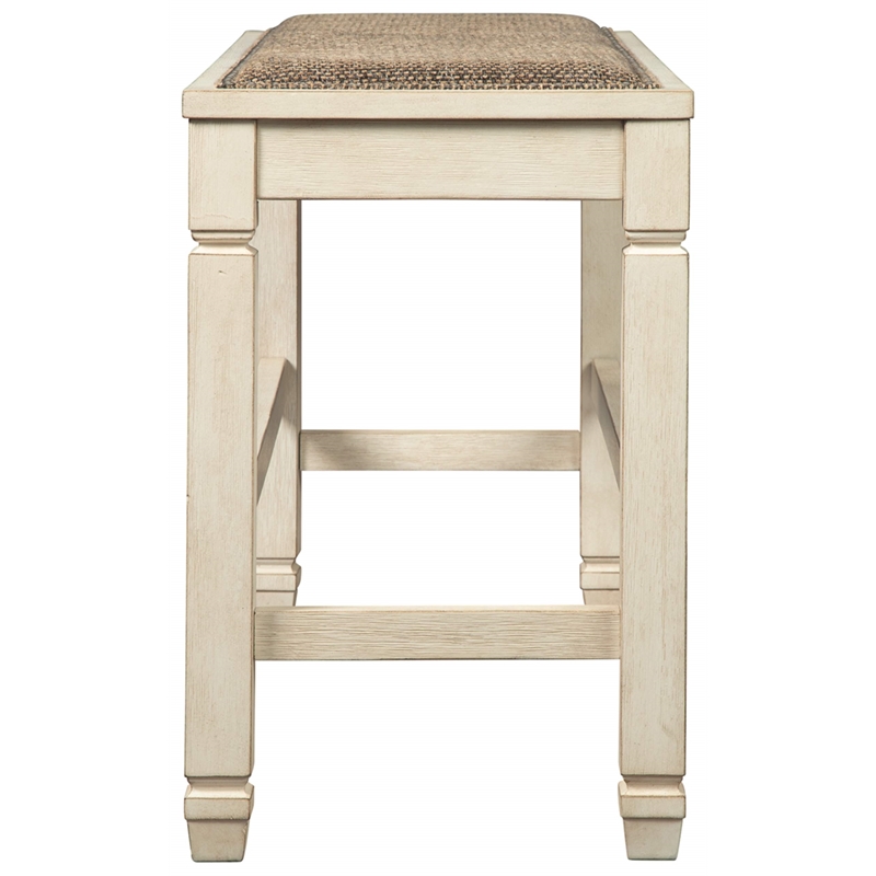 Bowery Hill Single Wood Counter Bench in Antique White & Brown