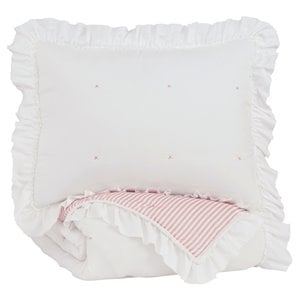 bowery hill twin microfiber comforter set in white & light pink