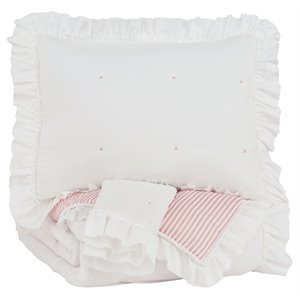 bowery hill full microfiber comforter set in white & light pink