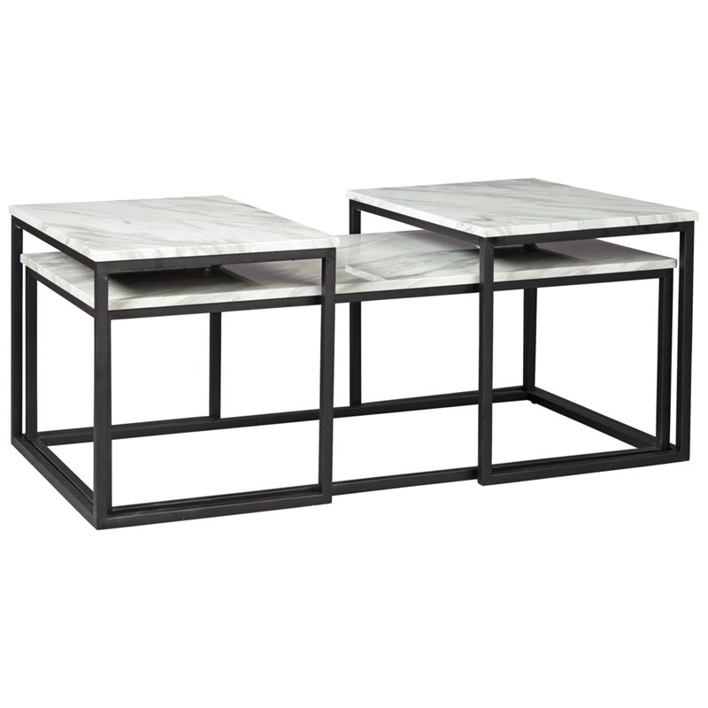 Bowery Hill Wood Occasional Table Set in Gray and Black
