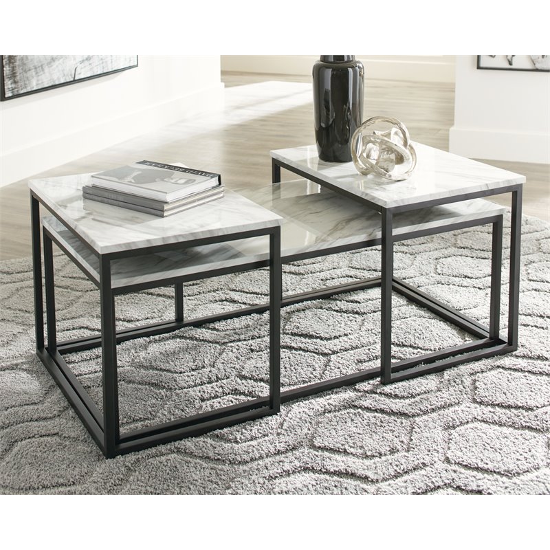 Bowery Hill Wood Occasional Table Set in Gray and Black