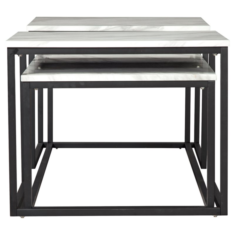 Bowery Hill Wood Occasional Table Set in Gray and Black