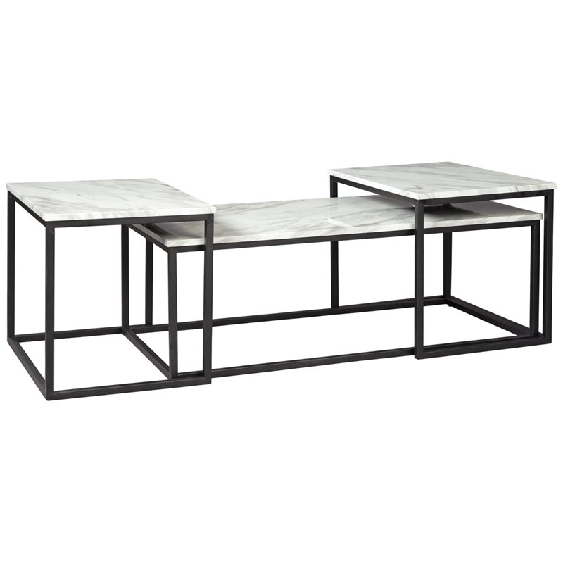 Bowery Hill Wood Occasional Table Set in Gray and Black