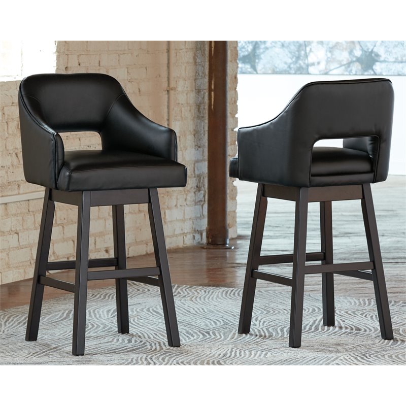Bowery Hill Wood Swivel Barstool Set in Black & Brown