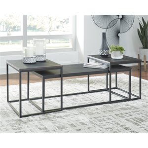 bowery hill engineered wood occasional table set in black - set of 3