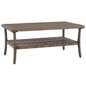 bowery hill clear ridge rectangular resin cocktail table in light brown