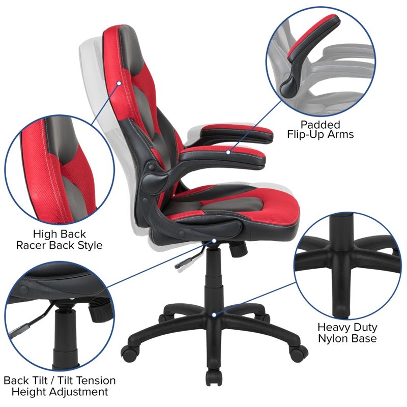 Bowery Hill 2 Piece Gaming Desk Set with Monitor Stand in Black and Red