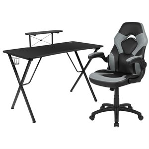 bowery hill 2 piece gaming desk set with monitor stand in black and gray