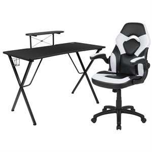 bowery hill 2 piece gaming desk set with monitor stand in black and white