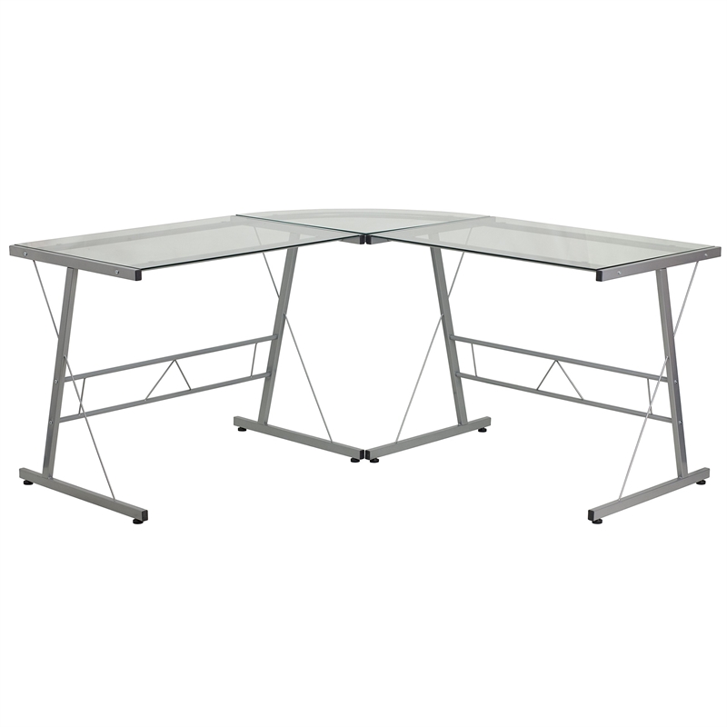 Bowery Hill Contemporary Glass L-Shaped Desk in Clear/Silver