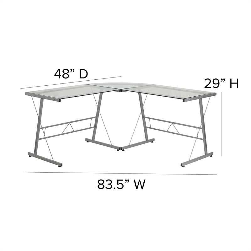 Bowery Hill Contemporary Glass L-Shaped Desk in Clear/Silver