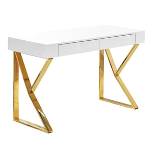 Bowery Hill 47&quot Modern Wood Computer Desk in Gold