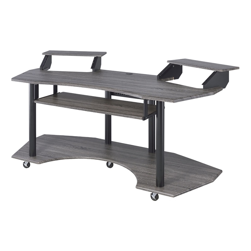 Bowery Hill Contemporary 3-Shelf Wood Music Recording Studio Desk in Black Oak