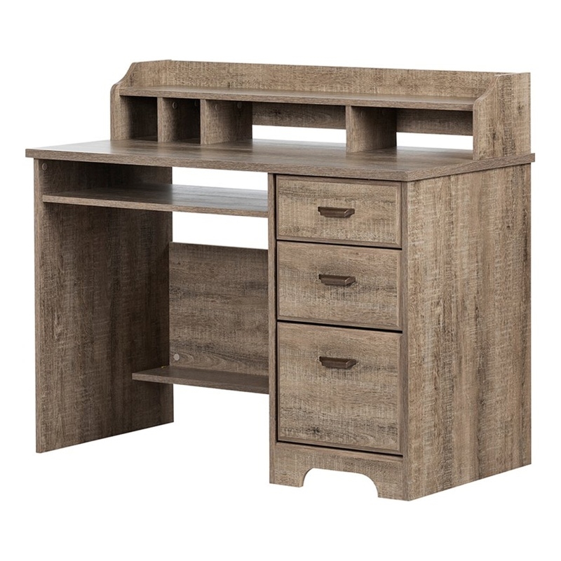 Bowery Hill Wood 3-Drawer Computer Desk with Hutch in Weathered Oak