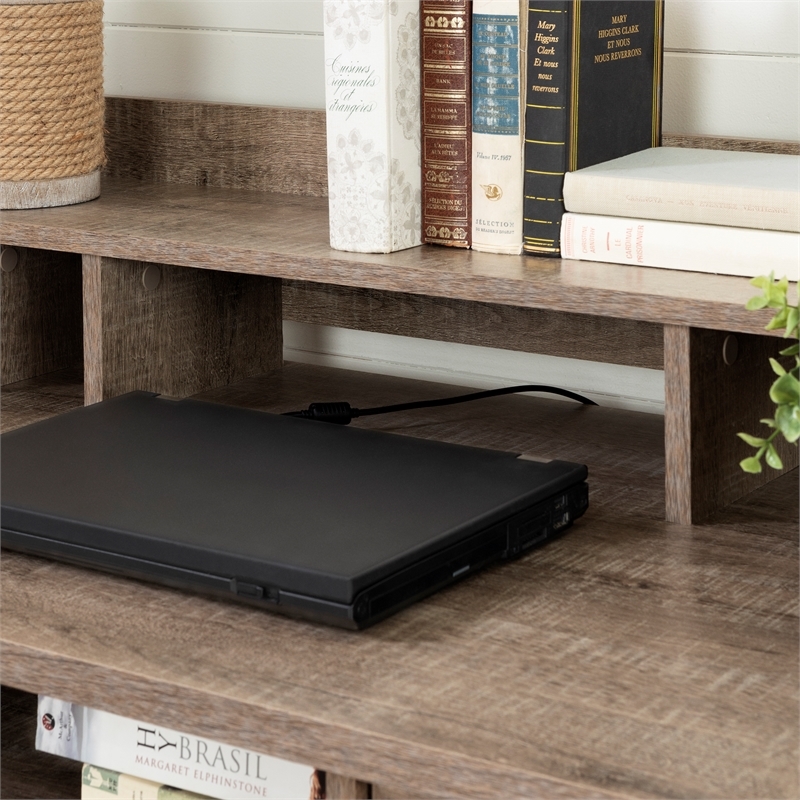 Bowery Hill Wood 3-Drawer Computer Desk with Hutch in Weathered Oak