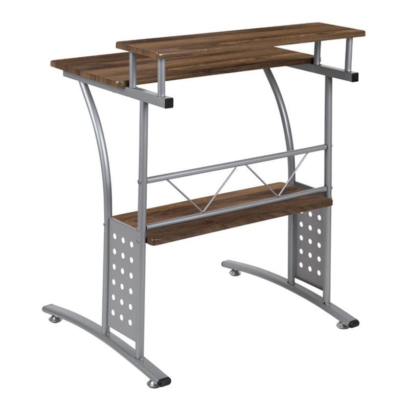 Bowery Hill Rustic Wood/Steel Computer Desk in Rustic Walnut/Silver