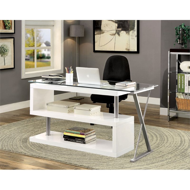 Bowery Hill Modern Metal Swivel Computer Desk in White