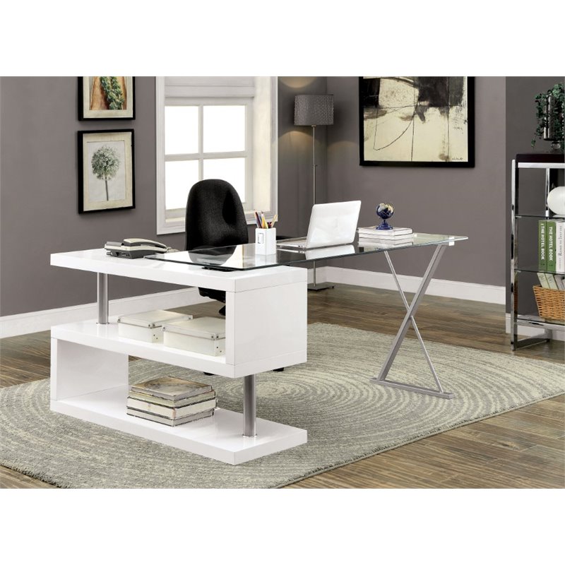 Bowery Hill Modern Metal Swivel Computer Desk in White