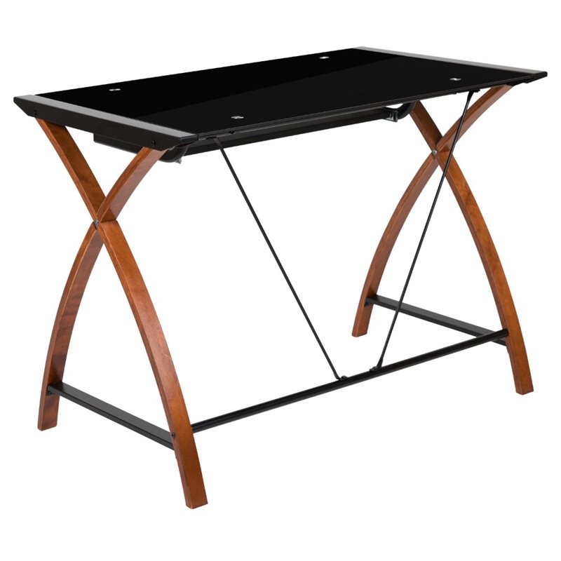 Bowery Hill Glass Top Computer Desk in Black and Cherry