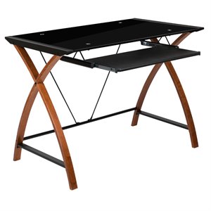 bowery hill glass top computer desk in black and cherry