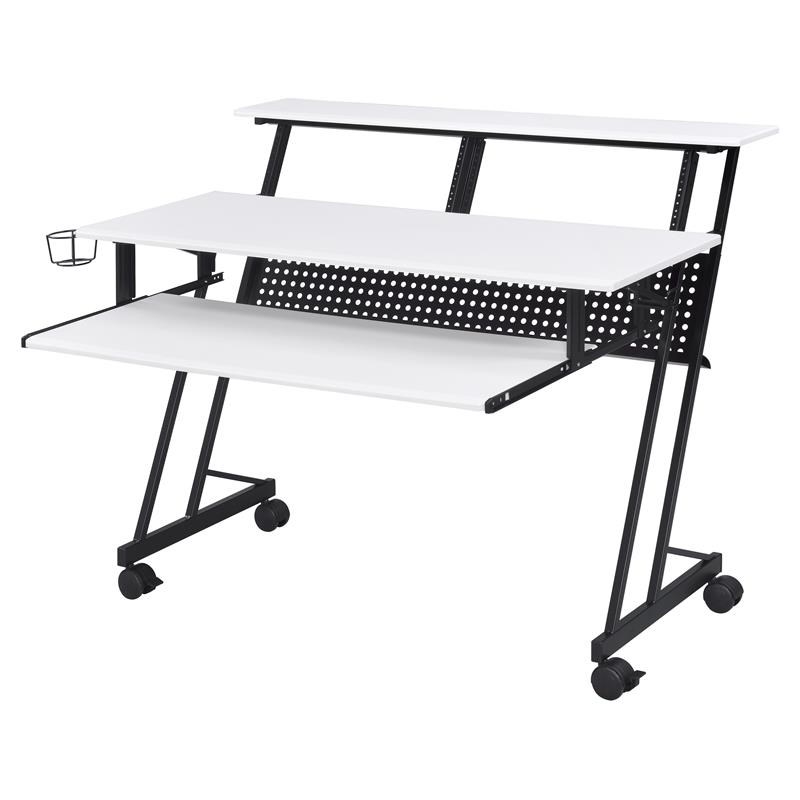 Bowery Hill Contemporary Wood Music Recording Studio Desk in White/Black