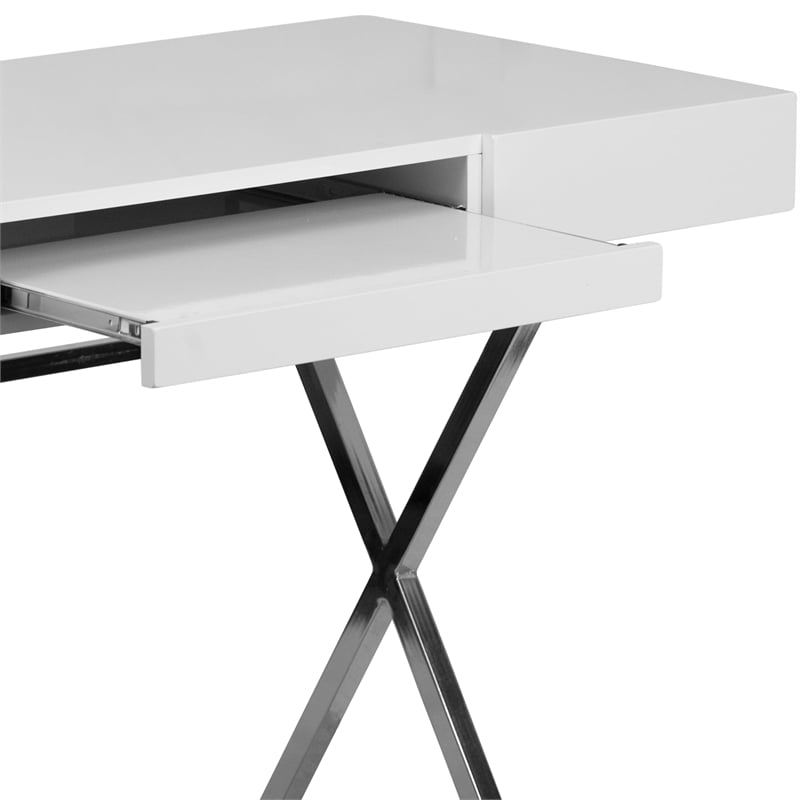 Bowery Hill Computer Desk in Glossy White Laminate Finish
