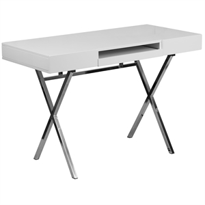 Bowery Hill Computer Desk in Glossy White Laminate Finish