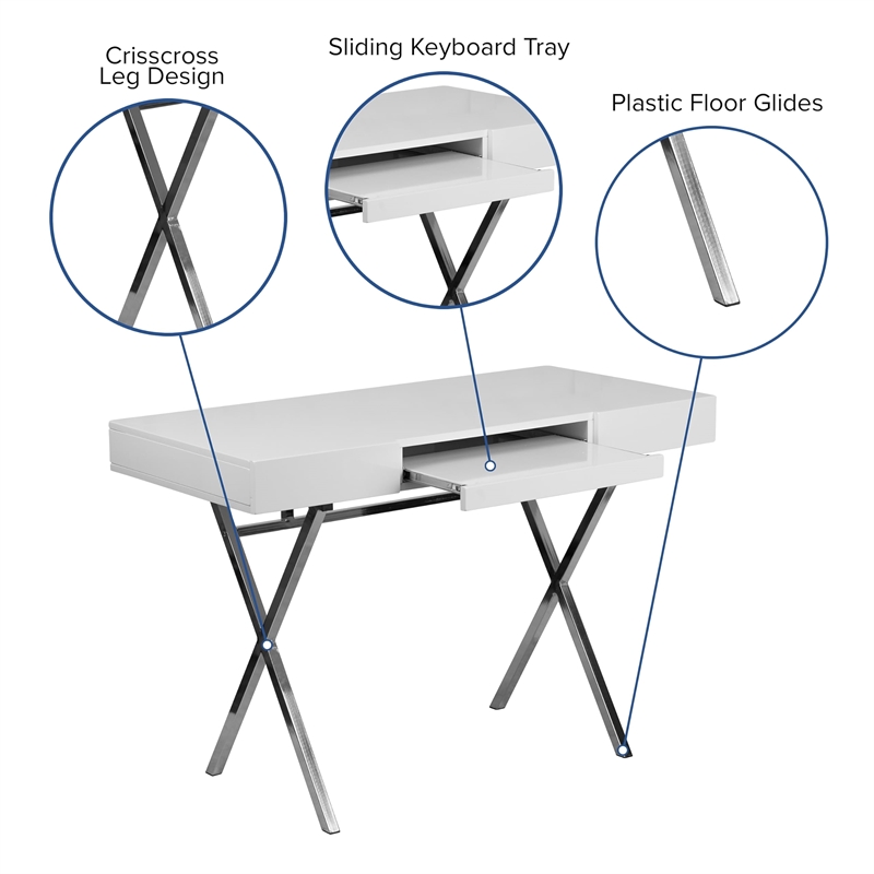 Bowery Hill Computer Desk in Glossy White Laminate Finish