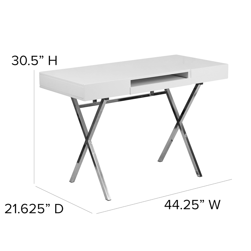 Bowery Hill Computer Desk in Glossy White Laminate Finish