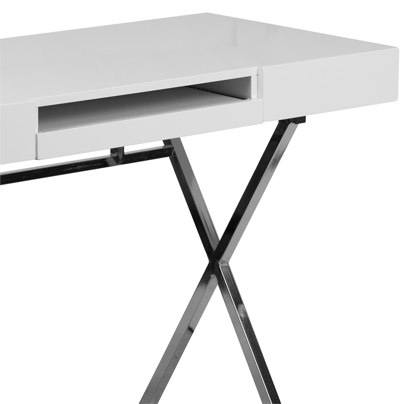 Bowery Hill Computer Desk in Glossy White Laminate Finish