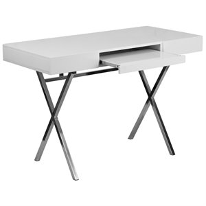bowery hill computer desk in glossy white laminate finish