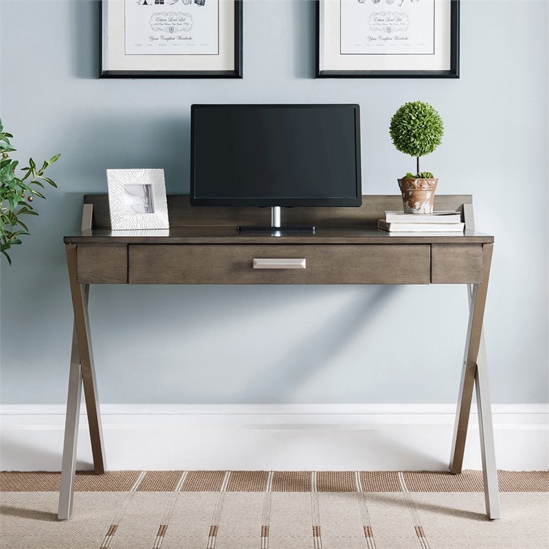 Bowery Hill Computer Desk in Smoke Gray and Brushed Nickel