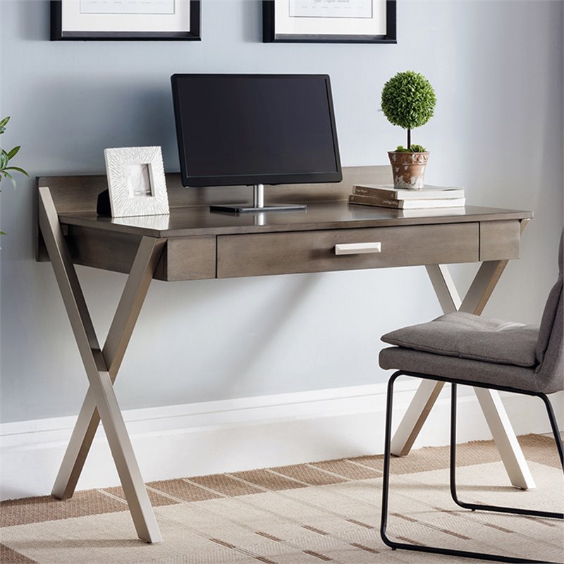 Bowery Hill Computer Desk in Smoke Gray and Brushed Nickel