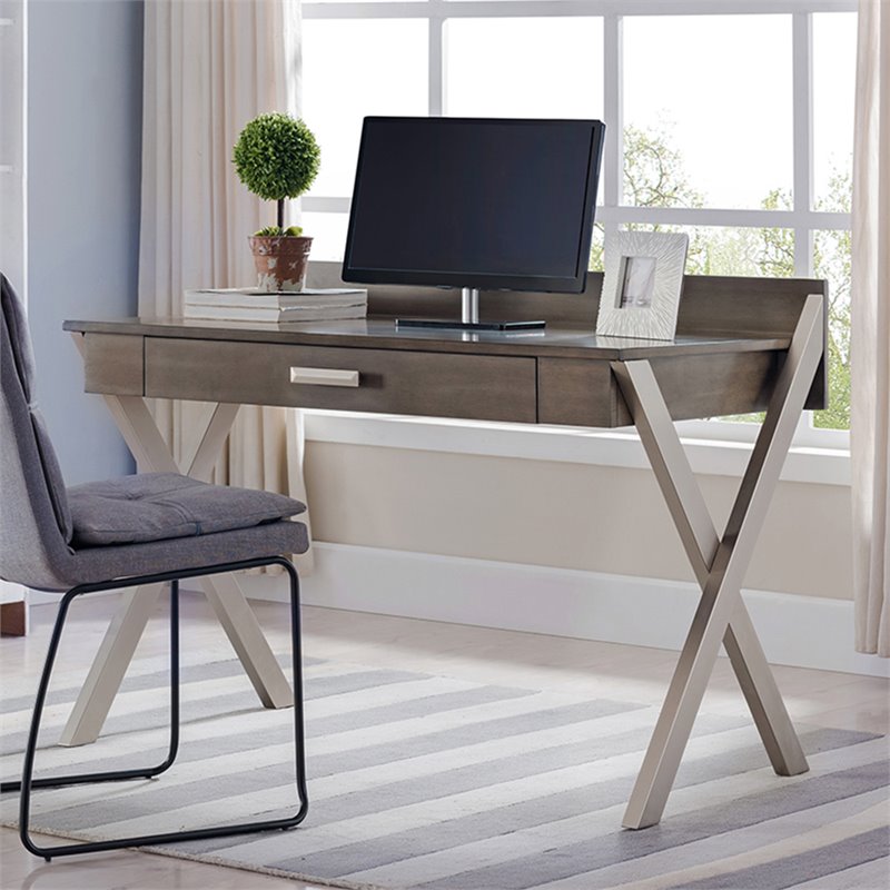 Bowery Hill Computer Desk in Smoke Gray and Brushed Nickel