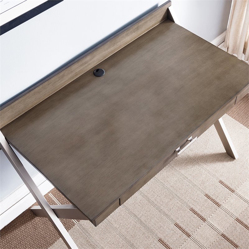 Bowery Hill Computer Desk in Smoke Gray and Brushed Nickel