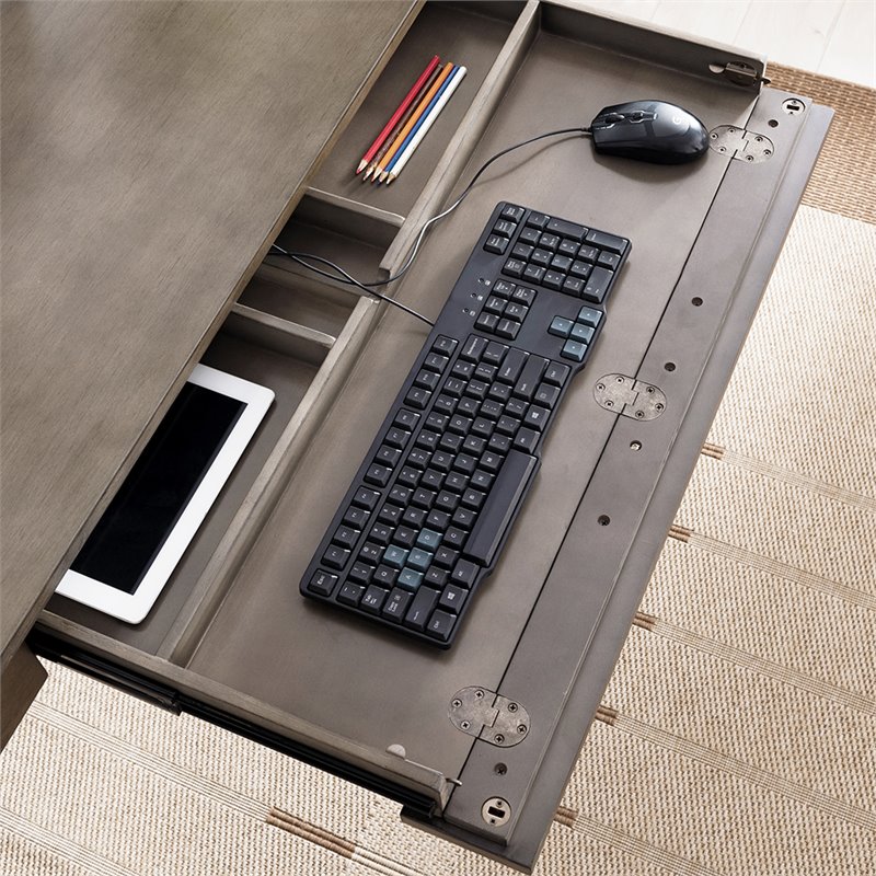 Bowery Hill Computer Desk in Smoke Gray and Brushed Nickel