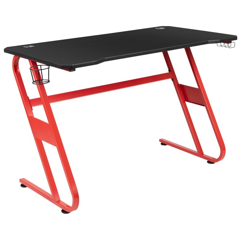 Bowery Hill 2 Piece Z-Frame Gaming Desk Set in Red and Gray