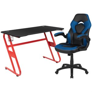 bowery hill 2 piece z-frame gaming desk set in red and blue