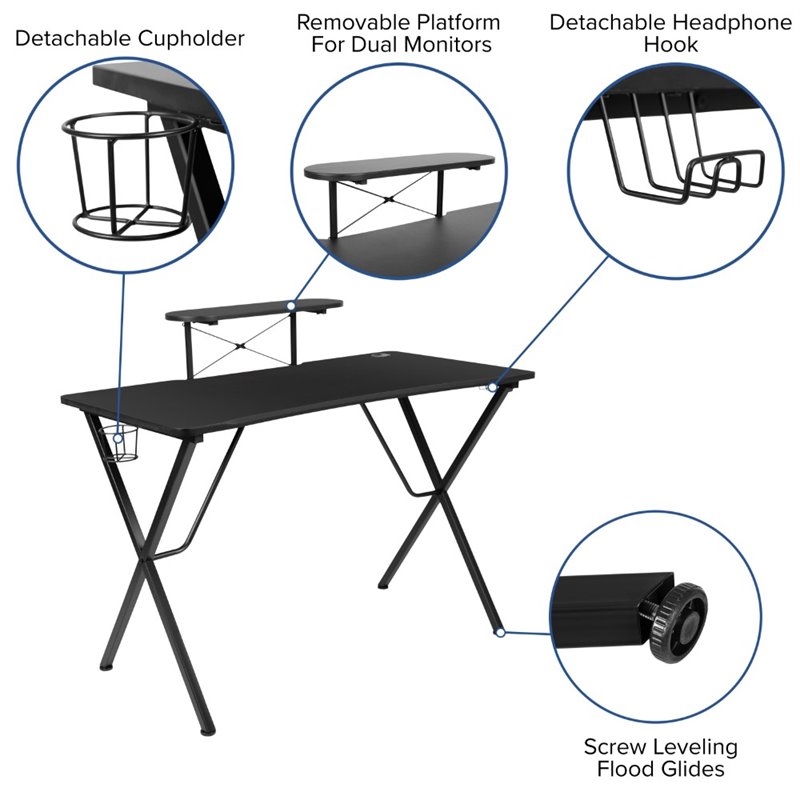 Bowery Hill Contemporary 2 Piece Wood Gaming Desk Set in Black/Camouflage