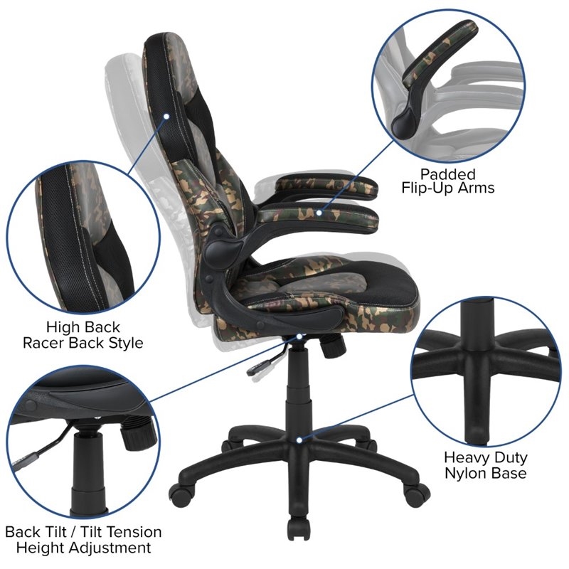 Bowery Hill Contemporary 2 Piece Wood Gaming Desk Set in Black/Camouflage