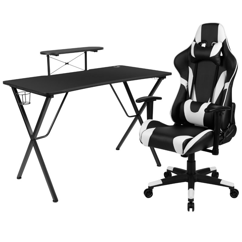 Bowery Hill Gaming Desk and Reclining Swivel Chair in Black