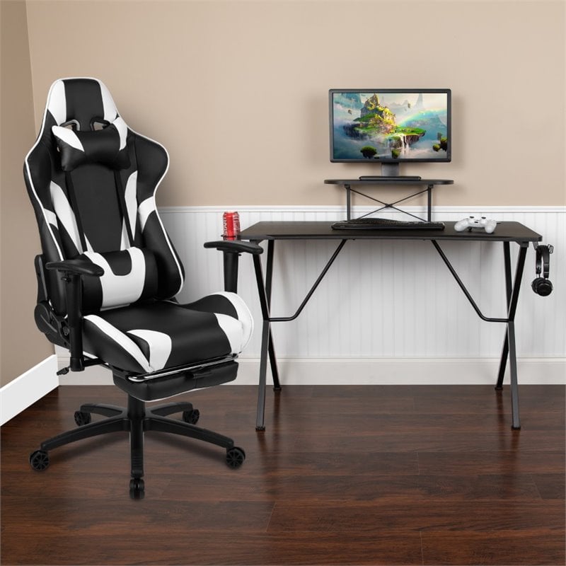 Bowery Hill Gaming Desk and Reclining Swivel Chair in Black